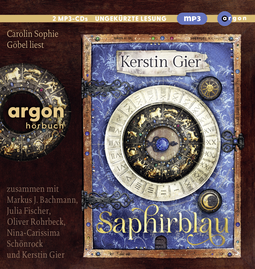 Hörbuchcover von Saphirblau: Liebe geht durch alle Zeiten von Kerstin Gier, wird gesprochen von Carolin Sophie Göbel, Markus J. Bachmann, Oliver Rohrbeck, Julia Fischer, Nina-Carissima Schönrock