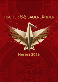 Ein goldener Origami-Vogel vor einem roten, ornamentalen Hintergrund. Darauf der goldene Schriftzug des Verlags Fischer Sauerländer und der Text 'Herbst 2026'.