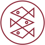 Logo des Instagramkanals @sfischerverlage. Roter Kreis mit drei kleinen roten Fischen in der Mitte