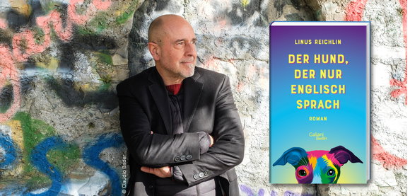 Linus Reichlin vor Graffity-besprühter Mauer, daneben das Buchcover von 