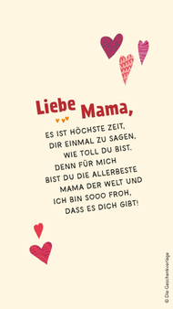 Wallpaper zum Muttertag mit dem Spruch "Liebe Mama, es ist höchste Zeit, dir einmal zu sagen, wie toll du bist. Denn für mich bis du die allerbeste Mama der Welt und ich bin sooo froh, dass es dich gibt"