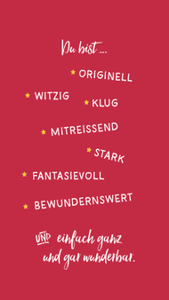 Wallpaper zum Muttertag mit dem Spruch "Du bist originell, witzig, klug, mitreißend, stark, fantasievoll, bewundernswert und einfach ganz gar wunderbar."