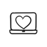 Icon von einem aufgeklappten Laptop mit Herz auf dem Display
