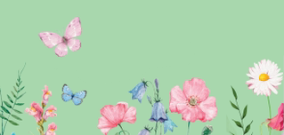 Grüner Hintergrund mit floralen Illustrationen