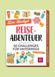 Cover vom Kartenset "Reiseabenteuer Low Budget" auf hellgrünem Hintergrund