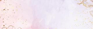 Ein dekorativer, horizontaler Hintergrund im Aquarell-Stil mit sanften Farbverläufen in Rosa, Hellviolett und Weiß. Auf der linken Seite sind feine, goldene Linienzeichnungen von Blättern und Zweigen zu sehen. Über die gesamte Fläche, besonders verdichtet auf der rechten Seite, verteilen sich feine goldene Sprenkel und Punkte, die dem Bild einen eleganten Glanz verleihen.