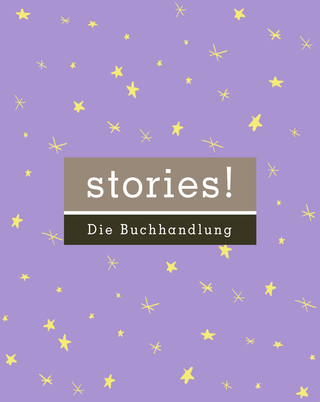 Das Logo von "stories! Die Buchhandlung" auf Sternenhintergrund