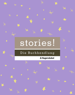 Das Logo von "stories! Die Buchhandlung" auf Sternenhintergrund