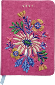 Produktbild von Taschenkalender A6 2027: Blütenmotiv, bestickt, pink