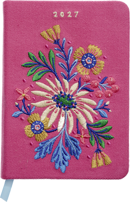 Produktbild von Taschenkalender A6 2027: Blütenmotiv, bestickt, pink