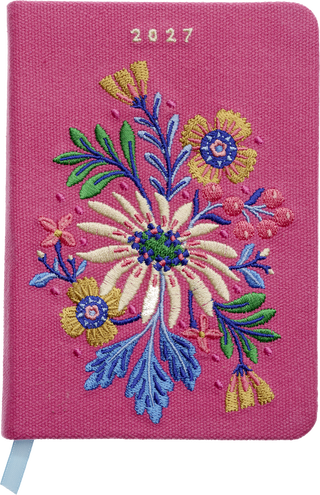 Produktbild von Taschenkalender A6 2027: Blütenmotiv, bestickt, pink