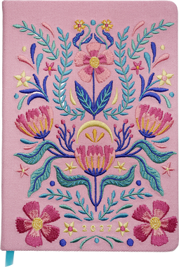 Produktbild von Taschenkalender A5 2027: Blütenmotiv, bestickt, rosa