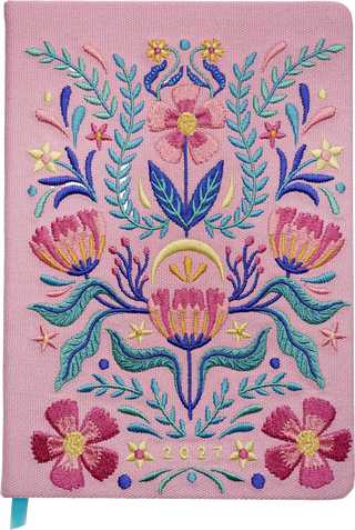 Produktbild von Taschenkalender A5 2027: Blütenmotiv, bestickt, rosa