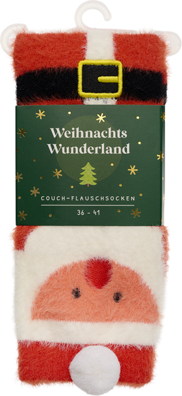 Produktbild von Weihnachtswunderland, Couch-Flauschsocken, Santa Claus, Größe 36-41