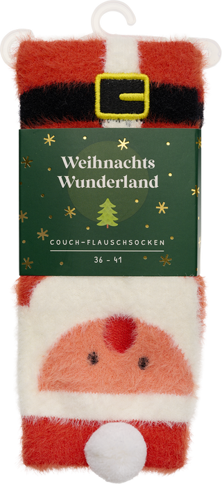 Produktbild von Weihnachtswunderland, Couch-Flauschsocken, Santa Claus, Größe 36-41