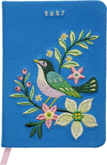 Produktbild von Taschenkalender A6 2027: Vogel und Blüten, bestickt, blau