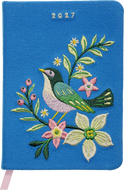 Produktbild von Taschenkalender A6 2027: Vogel und Blüten, bestickt, blau