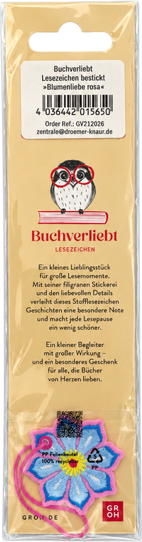 Zusatzmaterial 4036442015650 U4 von Buchverliebt Lesezeichen bestickt "Blumenliebe rosa"