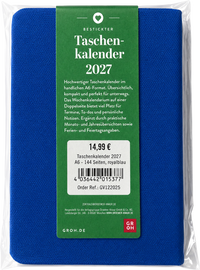 Zusatzmaterial 4036442015377 U4 von Taschenkalender A6 2027: Vogel und Blüten, bestickt, blau