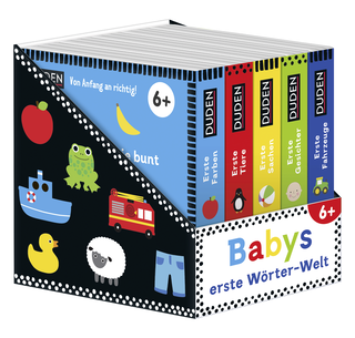 Buchcover von Duden 6+: Babys erste Wörter-Welt (Würfel): 5 Mini-Bücher