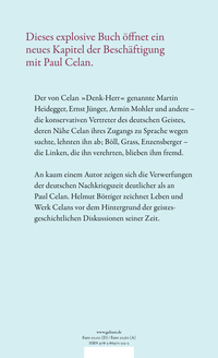 Zusatzmaterial 9783869712123 U4 von Celans Zerrissenheit: Ein jüdischer Dichter und der deutsche Geist von Helmut Böttiger