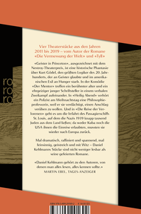 Zusatzmaterial 9783499291692 U4 von Vier Stücke: Geister in Princeton / Der Mentor / Heilig Abend / Die Reise der Verlorenen von Daniel Kehlmann