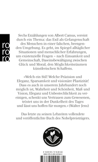 Zusatzmaterial 9783499001680 U4 von Das Exil und das Reich: Gesammelte Erzählungen von Albert Camus