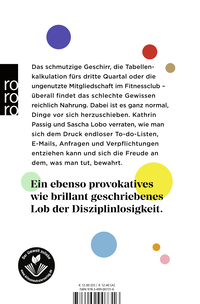 Zusatzmaterial 9783499007316 U4 von HOW TO GET THINGS DONE WITHOUT A SPARK OF SELF-DISCIPLINE von Kathrin Passig, Sascha Lobo