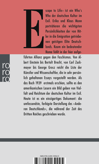 Zusatzmaterial 9783499139925 U4 von ESCAPE TO LIFE - German culture in exile: Deutsche Kultur im Exil von Erika Mann, Klaus Mann