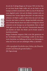 Zusatzmaterial 9783499623042 U4 von "Versuche, dein Leben zu machen": Als Jüdin versteckt in Berlin von Margot Friedlander, Malin Schwerdtfeger
