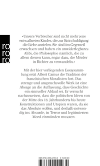 Zusatzmaterial 9783499221934 U4 von Der Mensch in der Revolte von Albert Camus