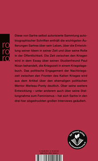 Zusatzmaterial 9783499140402 U4 von Sartre über Sartre: Aufsätze und Interviews 1940 - 1976 von Jean-Paul Sartre