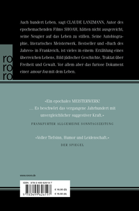 Zusatzmaterial 9783499626197 U4 von Der patagonische Hase: Erinnerungen von Claude Lanzmann