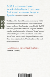 Zusatzmaterial 9783499626296 U4 von Deutsch für junge Profis: Wie man gut und lebendig schreibt von Wolf Schneider