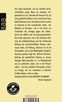 Zusatzmaterial 9783499157165 U4 von Bruder Eichmann: Schauspiel und Materialien von Heinar Kipphardt