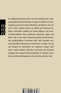Zusatzmaterial 9783499174797 U4 von Das Milgram-Experiment: Zur Gehorsamsbereitschaft gegenüber Autorität von Stanley Milgram