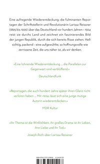 Zusatzmaterial 9783737101998 U4 von 1924: Eine Reise durch die deutsche Republik - und andere Reportagen aus der Epoche der Weltrevolution von Larissa Reissner